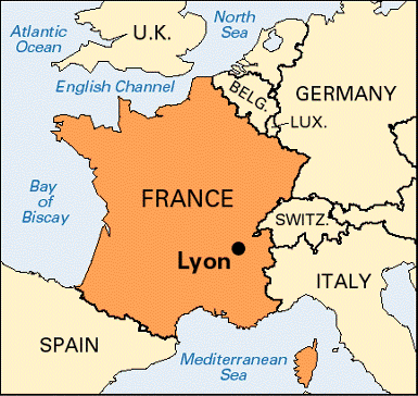 Map of France, Lyon indicated